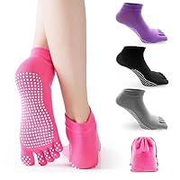 Yoga Toe Socks with Grips for Women Non-slip Socks for Pilates Barre Fitness Dance 4 Pairs