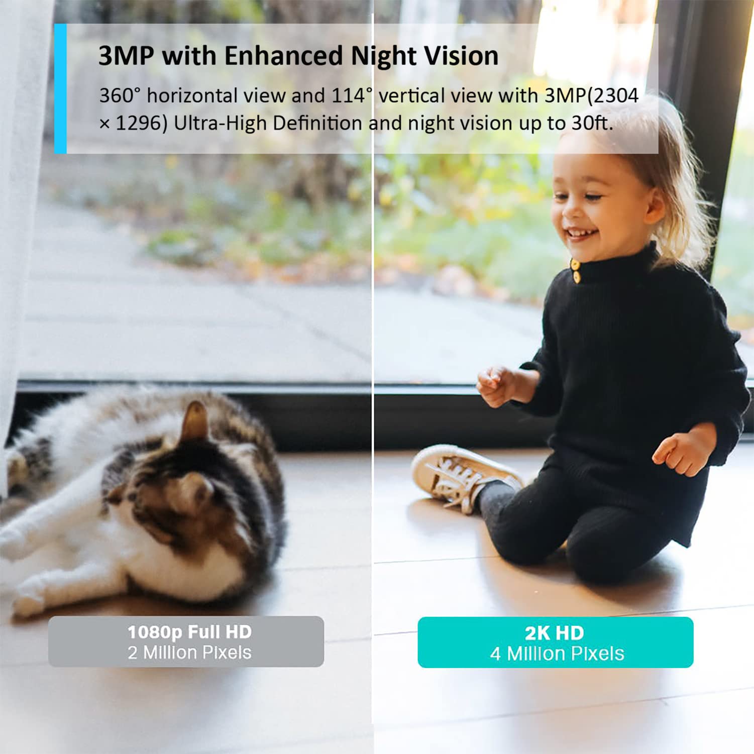 Tapo 2K 3MP Pan Tilt Security Camera, Baby/Pet Dog AI Monitor, Smart Motion Detection & Tracking,2-Way Audio, Night Vision, Cloud & SD Card Storage, Works with Alexa & Google Home(Tapo C210)