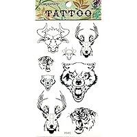 PARITA Tattoos Temporary Animal Head Bull Cow Deer Dog Wolf Tiger Tattoo Fake Stickers Cartoon Tattoo Art Fashion Fantasy Fun Party Waterproof Removable for Kids Teens Adults (1 Sheet.) (02)