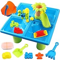 Toddler Water TableSand Water Table, 24PCS/Set 2 in 1 Safe Plastic Toddler Water Table with Beach Toys, Funny Sensory Table, Portable Kids Water Tables for Outside Summer