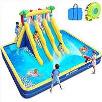 ELEMARA 20.66x16.4FT Inflatable Water Slide for Big Kids, Water Park for Kids Backyard with Large Double-Layer Pool,3 Extra-Long Slides,Climbing Wall, 2 Water Cannons, Water Spraying, 750W Air Blower