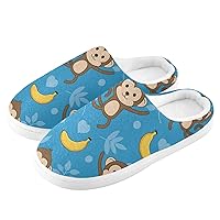 Cute Cartoon Monkey Fuzzy House Slippers with Arch Support for Women Men House Shoes Comfort Memory Foam Slippers with Anti Slip Rubber Sole for Indoor Outdoor