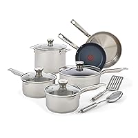 T-fal Platinum Stainless Steel with Nonstick Cookware Set 12 Piece Induction Oven Broiler Safe 500F Pots and Pans, Dishwasher Safe Silver