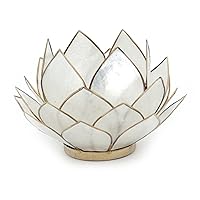 Contrast Natural White Capiz Shell Opening Lotus Flower Bulb Tealight Candle Holder, Tan, One Size
