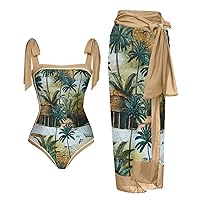 Men's Yoga Shorts Abstract Floral Print 1 Piece Swimwear+1 Piece Cover UP Two Piece Vintage Print Beach Bikini