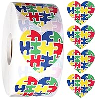 Zonon 1000 Pcs Autism Awareness Sticker Heart Shaped Autism Decal Asperger's Awareness Labels Colorful Puzzle Envelope Tab for Kids Teen Charity Recognition Public Social School Supplies Gifts