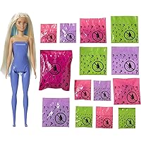 Barbie Color Reveal Peel Doll Set with 25 Surprises, Fairy Fantasy Fashion Transformation, Including Blue Peel-able Doll & Pet & 16 Mystery Bags with Clothes & Accessories for 2 Fairy-Inspired Looks