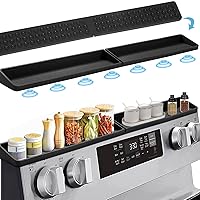 Silicone Stove Top Shelf 30 Inch For Kitchen,Spice Rack For Stove With Anti-slip Silicone Suction Cups,Over Stove Spice Shelf Organization，Zero Installation&Heat Resistant-Black