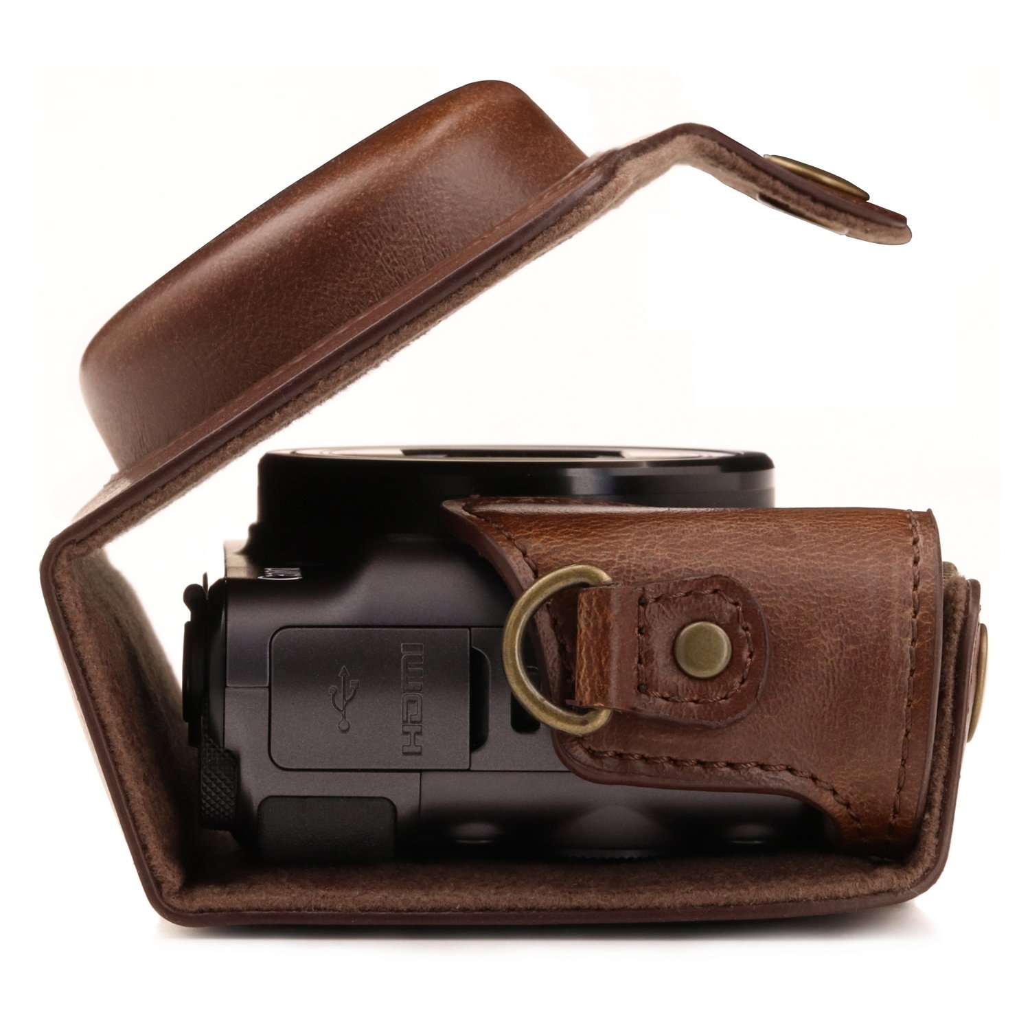 MegaGear MG1174 Canon PowerShot SX740 HS, SX730 HS Ever Ready Leather Camera Case with Strap - Dark Brown