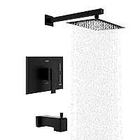 KENES Modern Matte Black Shower Faucet Set, Tub and Shower Trim Kit with Single-Spray Black Shower Head, Square Shower Faucet, KE-6024A-2 (Shower Valve Included)