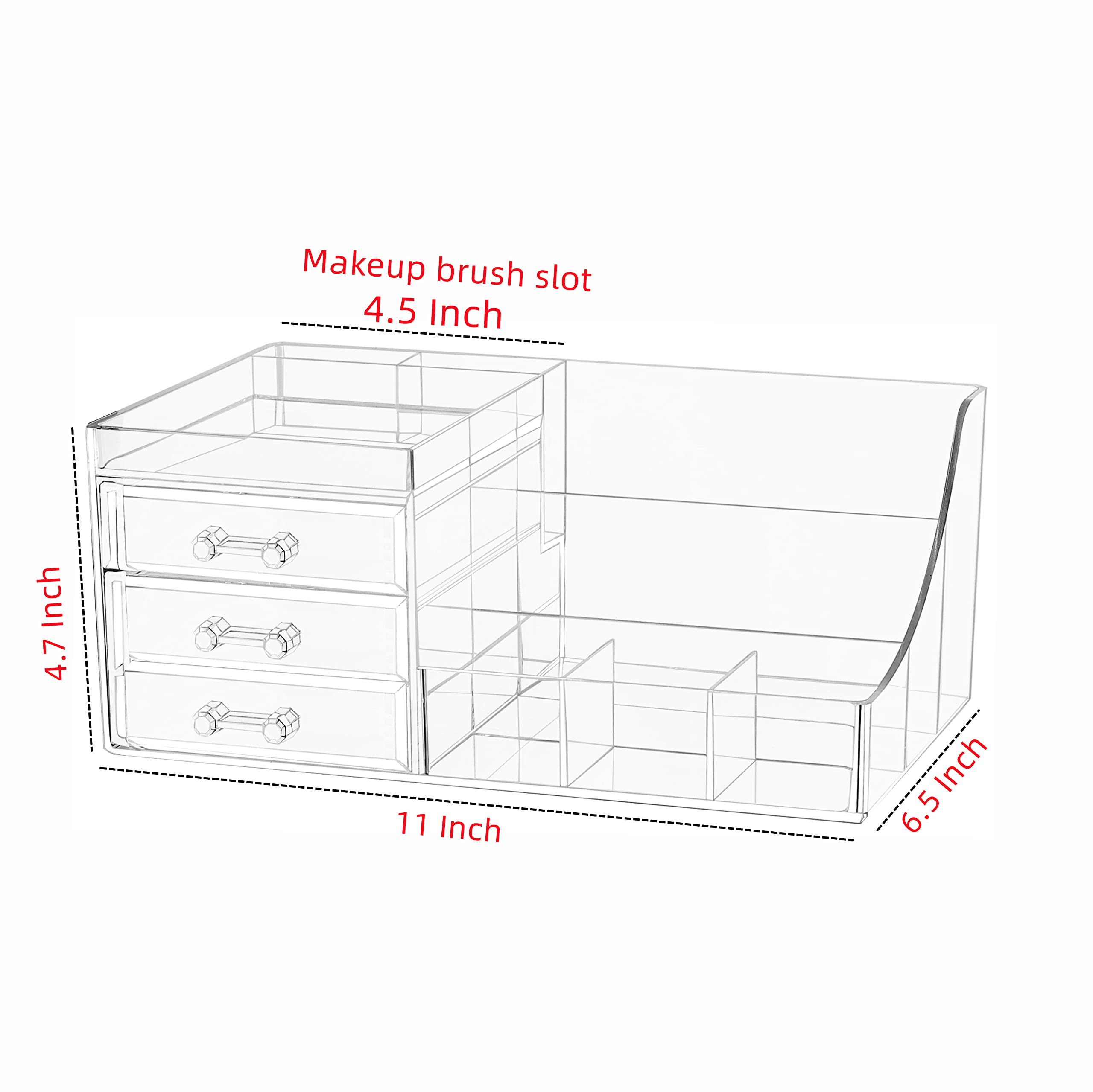Cq acrylic Stackable Makeup Organizer With 3 Drawers,Acrylic Bathroom Organizers Storage,Clear Storage Bins for Lipstick,Brushes,Lotions,Eyeshadow,Nail Polish and Jewelry