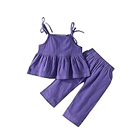 Girl Summer Clothes Newborn Solid Color Casual Sling Ruffle Hem Vest and Pants Baby Summer 2PCS Set Outfits (Purple, 18-24 Months)
