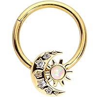 Body Candy 16G PVD Steel Hinged Segment Ring Cartilage Nipple Ring White Synthetic Opal Moon Nose Hoop 3/8
