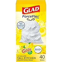 Glad Trash Bags, ForceFlex Tall Drawstring Garbage Bags, 13 Gallon Grey Trash Bags for Tall Kitchen Trash Can, Citrus & Zest with Febreze Freshness to Eliminate Odors, 40 Count - Packaging May Vary
