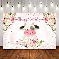 Avezano Cow Birthday Backdrop 7x5ft Girls Pink Flowers Photo Background Moo Birthday Gold Glitter Dots Party Decoration Dessert Table Banner