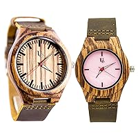 Match His and Hers Zebra Wooden Watches With Premium Leather Strap Couple Wooden Watches