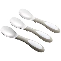 ECR4Kids My First Meal Pal Stainless Steel Spoons, Toddler Silverware, White, Light Grey, 3-Pack