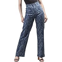 Fashion Star Womens High Waisted Patterned Wide Leg Full Ankle Length Denim Jeans