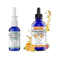 Colloidal Silver Nasal Spray + Liquid Vitamin C + Zinc - 99% Pure Ascorbic Acid + Zinc - 4oz - 120 Servings - Organic, Non-GMO, Vegan - Bioactive Vitamin C - Immune Support, Skin Health, Antioxidants