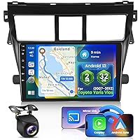Roinvou 2+32G Android CarPlay Stereo for 2007-2012 Toyota Yaris Vios, 9'' Touch Screen in-Dash GPS Navigation with Built-in Wireless CarPlay Android Auto Support Mirror Link BT RDS AHD DSP