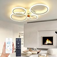 Ceiling Light with Fan, Silent White Ceiling Fan with Lighting, App and Remote Control, 60W 6000LM Dimmable LED for Living Room, Bedroom, Dining Room, 6 Gang Timer