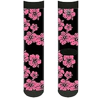 Buckle-Down unisex-adult's Socks Hibiscus Weathered Black/Pink Crew, Multicolor