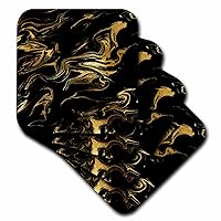 Image of Chic Trendy Glitter Veins Marble Agate Gemstone Ceramic Tile Coasters, set-of-4-Ceramic, Gold Black