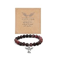 Natural Stone Guardian Angel Charm Bracelets for Women Inspirational Religious Crystal Beaded Stretch Elastic Bracelet for Girls Teen Birthday Gifts Jewelry