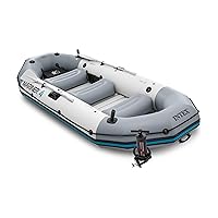 Intex Mariner 4, 4-Person Inflatable Boat Set with Aluminum Oars and High Output Air Pump for Fishing and Boating in Rivers and Lakes