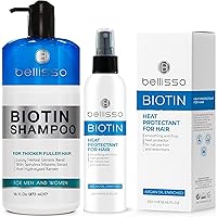 BELLISSO Biotin Shampoo and Biotin Heat Protectant Spray for Hair with Moroccan Argan Oil