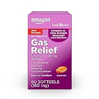 Amazon Basic Care Ultra Strength Gas Relief Softgels, Simethicone 180 mg, Antigas, 60 Count, Orange