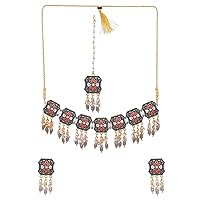 Bollywood Traditional Indian Gold-Plated Red Meenakari Rajasthani Design Choker Jewellery Set for women/girls