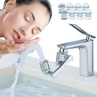 1080°Swivel Filter Faucet Extender Aerator - 8 Pcs Replacement Water Filter, 1080°+360°Rotating Robotic Arm 2 Mode Splash Filter, Solid Brass Faucet Sprayer Universal For Bathroom Kitchen Laundry Sink
