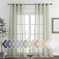 NICETOWN Linen Sheer Curtains for Living Room, Grommet Semi Sheer Privacy Vertical Window Draperies Privacy with Light Penetration for Hall/Villa, Sage Green, 52W by 96L, Set of 2