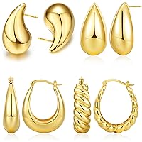Gold Earrings for Women Chunky Gold Hoops Earrings Teardrop Gold Jewelry 14k Gold Plated Earrings Lightweight Hypoallergenic Girls Gift Valentine's Day Birthday