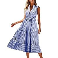 Women's Summer Dresses Casual A-Line Elegant Dresses Sleeveless Beach Casual Loose Boho Dress, S-XL
