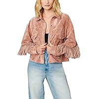 [BLANKNYC] Womens Luxury Clothing Faux Suede Fringe Shirt Jacket, Comfortable & Stylish Coat, Dusty Rose, X-Small