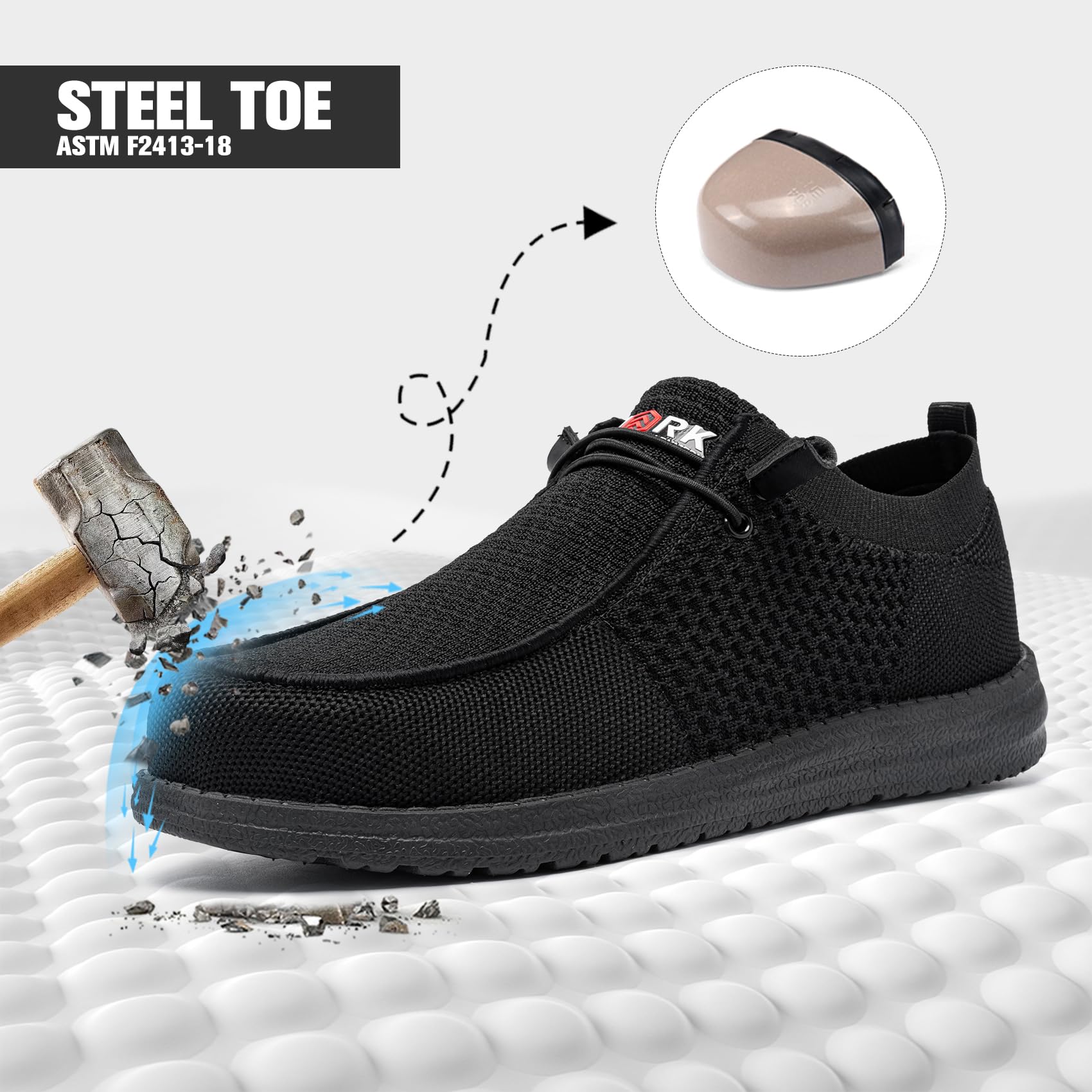 LARNMERN Slip On Steel Toe Shoes Men Lightweight Comfortable Lounging Walking Sneakers Steel Toe Loafers