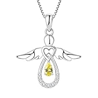 FJ Necklaces for Women Guardian Angel Necklace 925 Sterling Silver Angel Locket with Birthstone Cubic Zirconia Jewellery Gifts for Women Girls