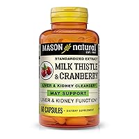 MASON NATURAL Milk Thistle/Cranberry Liver & Kidney Cleanser - Supports Healthy Liver & Kidney Function, Cleanse and Detox, 60 Capsules