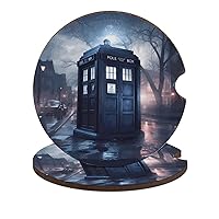 Doctor Dr Who Police Box Round Wooden Coasters Cute Absorbent Drink Cup Holder Beverage Coasters Decorative