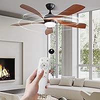 52 Inch Indoor Ceiling Fan With 3 Color Dimmable LED Light, 5 ABS Blades, Remote Control, Reversible DC Motor, Black for Kitchen, Living Room, Farmhouse, Patios