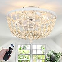 Dimmable Boho Caged Ceiling Fan with Light Flush Mount，Rustic Enclosed Ceiling Fans with Lights and Remote Control，6 Speeds Reversible Bladeless Ceiling Fan for Bedroom, Living Room(5-Bulbs Included)
