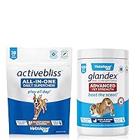 Activebliss Daily All-in-One Superchew 30 Ct and Glandex for Dogs Advanced Vet-Strength Chews 120 Ct Bundle Daily Chewable Canine Multivitamin and Anal Gland Supplement for Dogs with Extra Fiber