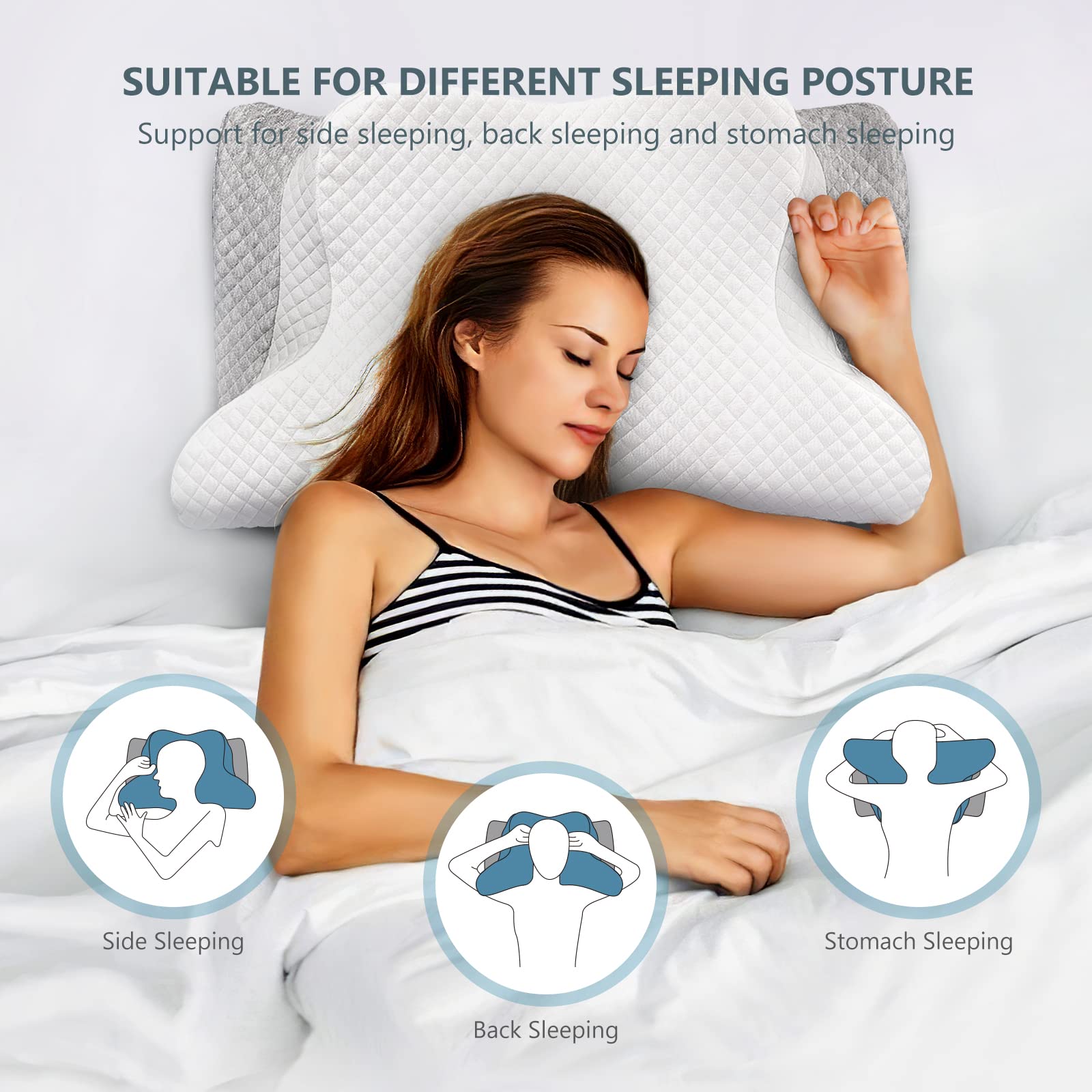 ZAMAT Adjustable Cervical Memory Foam Pillow, Odorless Neck Pillows for Pain Relief, Orthopedic Contour Pillows for Sleeping with Cooling Pillowcase, Bed Support Pillow for Side, Back, Stomach Sleeper