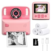 Instant Print Camera for Kids, Christmas Birthday Gifts for Age 3-12, 2.4 Inch Screen Inkless Children Selfie Digital Camera, Toddlers Portable Travel Toys for 3 4 5 6 7 8 Year Old Girls Boys (Pink)
