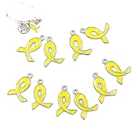 Linpeng Yellow Ribbon Charms Bulk For Jewelry Making - Endometriosis Suicide Prevention Awareness Support Troop Ribbon Charms Pack Of 10 pcs