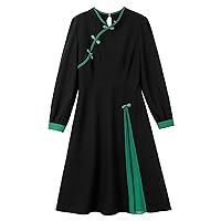 RASNEY Women's Dress Frog Button Contrast Trim Dress Dress IPADSA