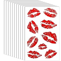 10 Sheets Red Lips Fake Temporary Tattoos, Self-adhesive Fake Red Lips Stickers, Waterproof Face Stickers for Adult Women Girls Face Body Valentines Day Halloween Decorations (Large Size 6.29