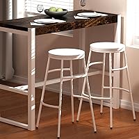 Bar Stools, Set of 2 Bar Chairs,Round PU Upholstered Breakfast Stools,Kitchen Counter Height Bar Stools with Footrest, for Dining Room, Kitchen, White